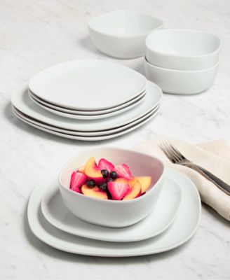 Whiteware Soft Square 12 Pc. Dinnerware Set Service For 4 Created For Macys