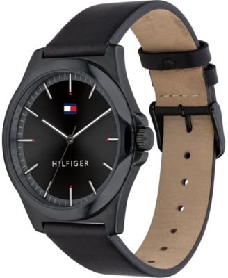 Tommy Hilfiger Men's Black Leather Strap Watch 44mm 
