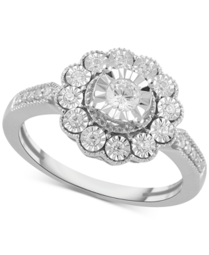 image of Diamond Flower Statement Ring (1/3 ct. t.w.) in Sterling Silver