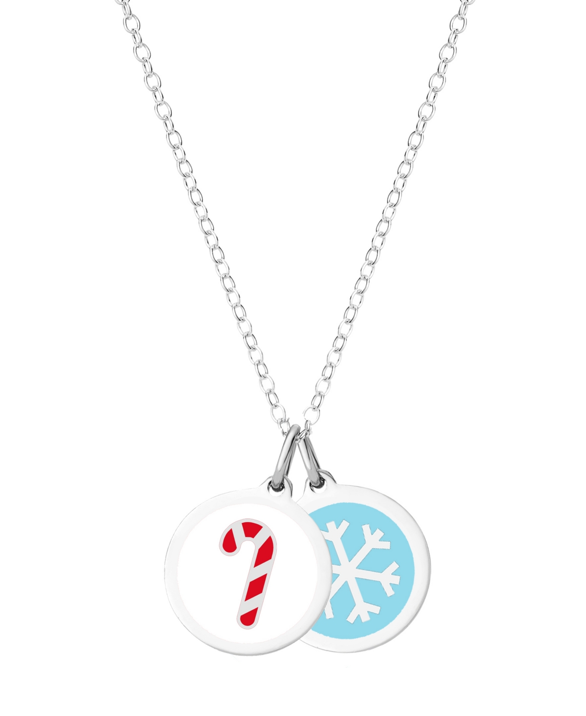 Candy Cane & Mini Snowflake Necklace in Sterling Silver - Multi
