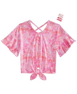 Belle Du Jour - Big Girls 2-Pc. Tie-Dyed Flounce Top & Barrettes Set