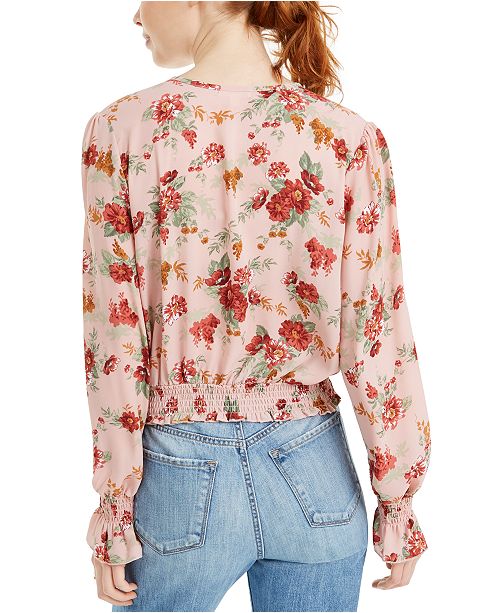 Ark & Co Enticing Flirty Floral Embroider Front Fringe Tassel Hem Chiffon Blouse
