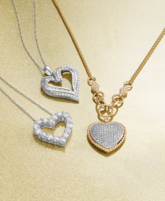 D'Oro by EFFY&reg; Diamond Pav&eacute; Diamond Heart Pendant (3/4 ct. t.w.) in 14k Gold or 14k Rose Gold