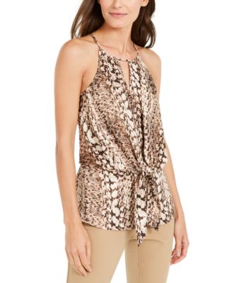 INC International Concepts - Snake-Print Tie-Front Halter Top