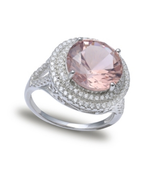 image of Pink Cubic Zirconia Double Pave Row Ring (7-1/2 ct. t.w.) In Sterling Silver