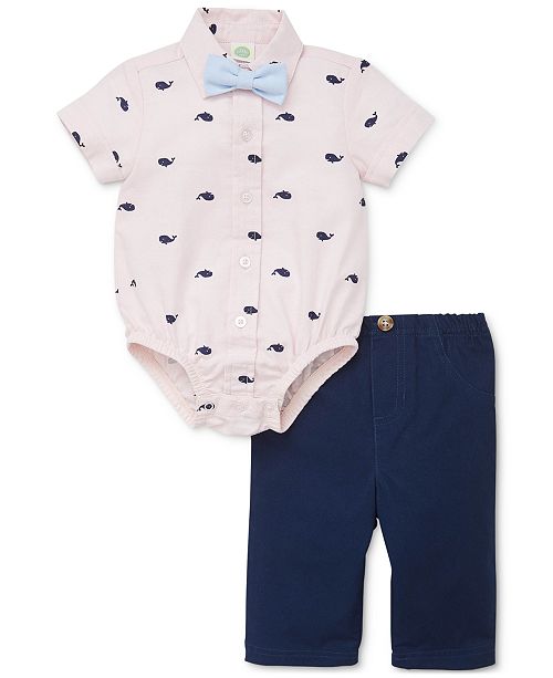 Little Me Baby Boys 3 Pc Cotton Whales Bodysuit Pants Bow Tie