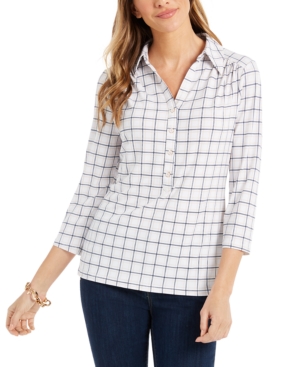 Charter Club 3/4 Sleeve Printed Polo Top Created for Macy's