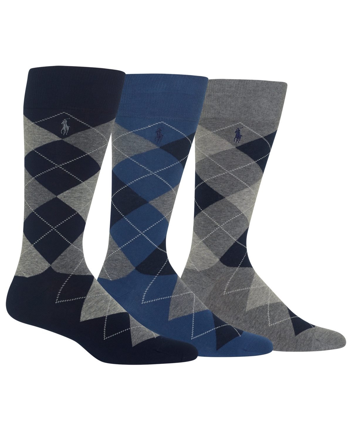 Polo Ralph Lauren Ralph Lauren Men's Socks, Dress Argyle Crew 3 Pack Socks In Navy,grey