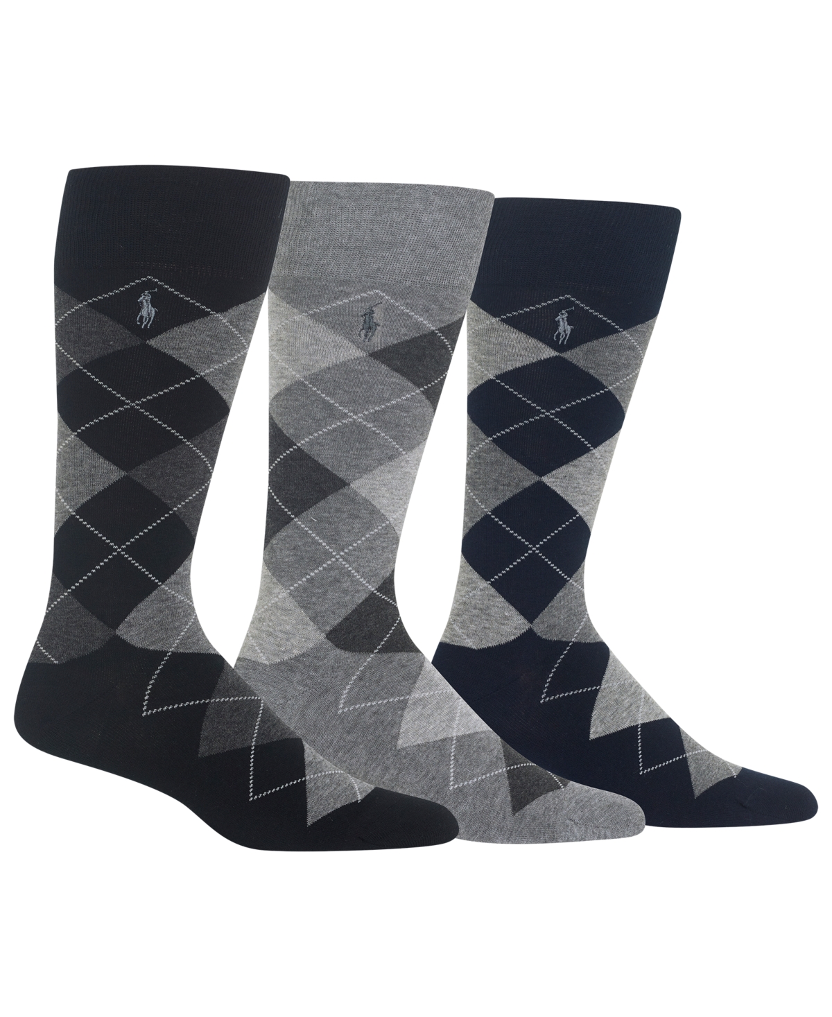 Shop Polo Ralph Lauren Ralph Lauren Men's Socks, Dress Argyle Crew 3 Pack Socks In Black,grey
