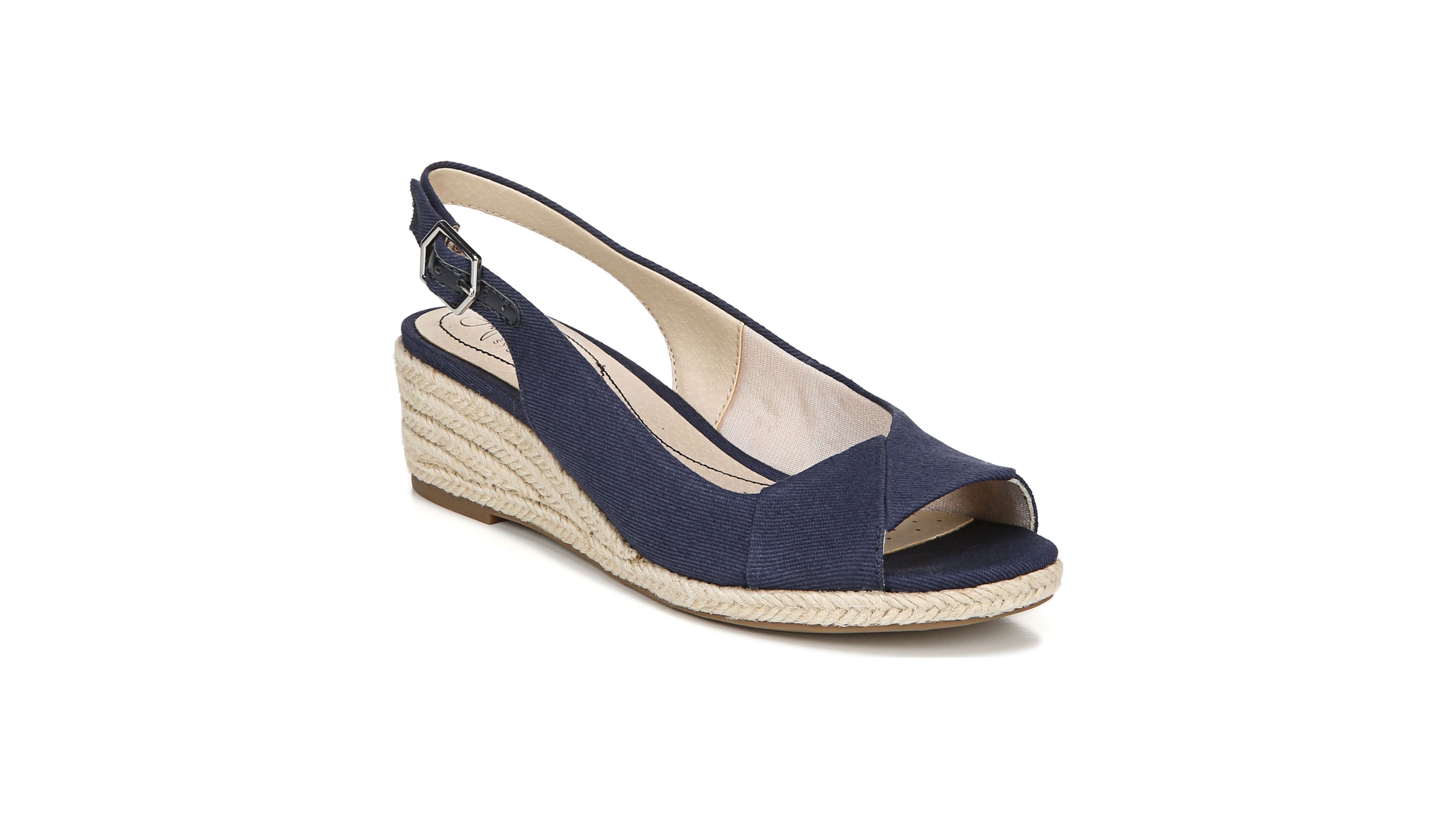 LifeStride Women's Socialite Peep Toe Slingback Espadrille Wedge Sandals