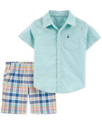Carter's - Toddler Boys 2-Pc. Cotton Oxford Shirt & Plaid Shorts Set