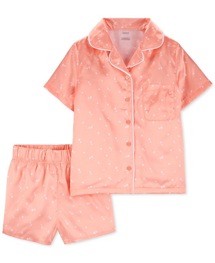 Carter's Little & Big Girls 2-Pc. Heart-Print Coat-Style Satin Pajamas Set  - Macy's