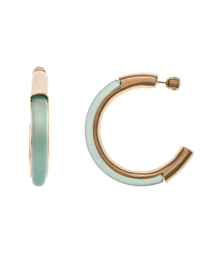 Christian Siriano New York Medium Gold Tone and Teal Lucite Hoop Earrings 1-1/4
