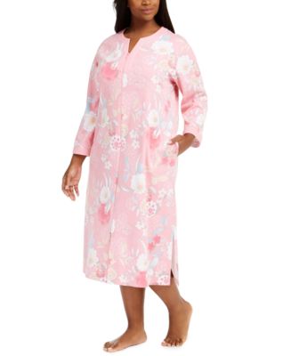 Miss Elaine Plus Size Floral-Print Zipper Robe - Macy's