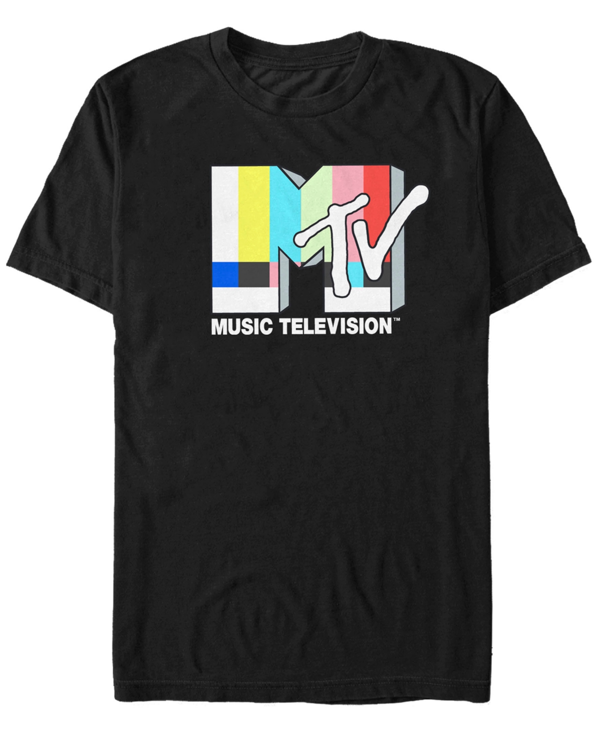 Men's Television interference Logo Short Sleeve T- shirt - Black