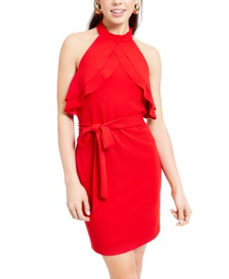 red halter neck bodycon dress