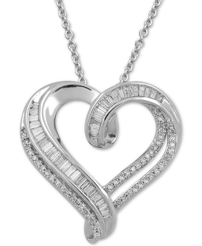 Macy's Diamond Heart Adjustable Pendant Necklace (1/2 ct. t.w.) in ...