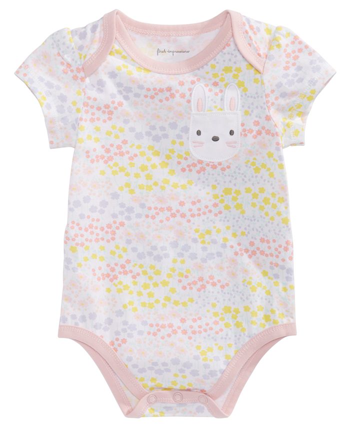 First Impressions Baby Girls Printed Bunny-Pocket Bodysuit, Created for ...