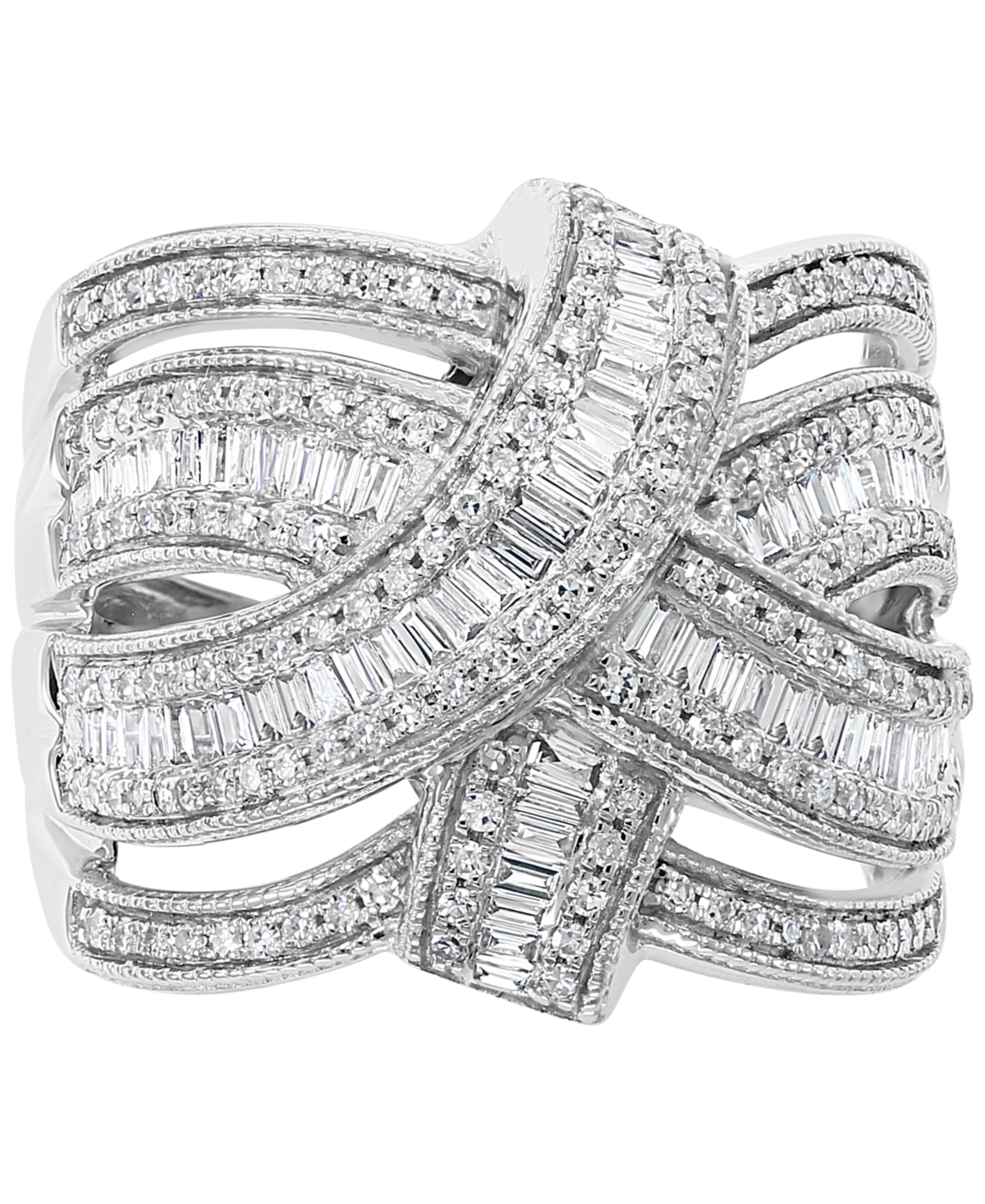 Effy Diamond Baguette Crossover Statement Ring (7/8 ct. t.w.) in 14k White Gold