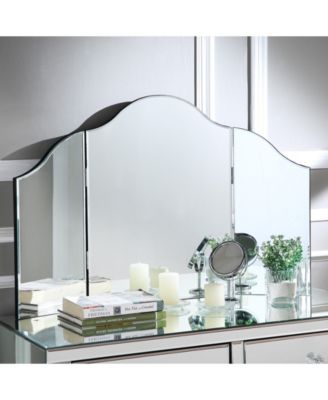 Inspired Home Juliet Mirrored Vanity Stool Trifold Mirror Set