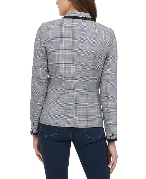 Tommy Hilfiger Plaid Faux Double-Breasted Piped Blazer & Reviews ...