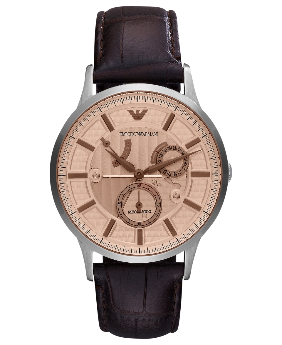 Emporio Armani Watch, Mens Automatic Meccanico Brown Croco Leather