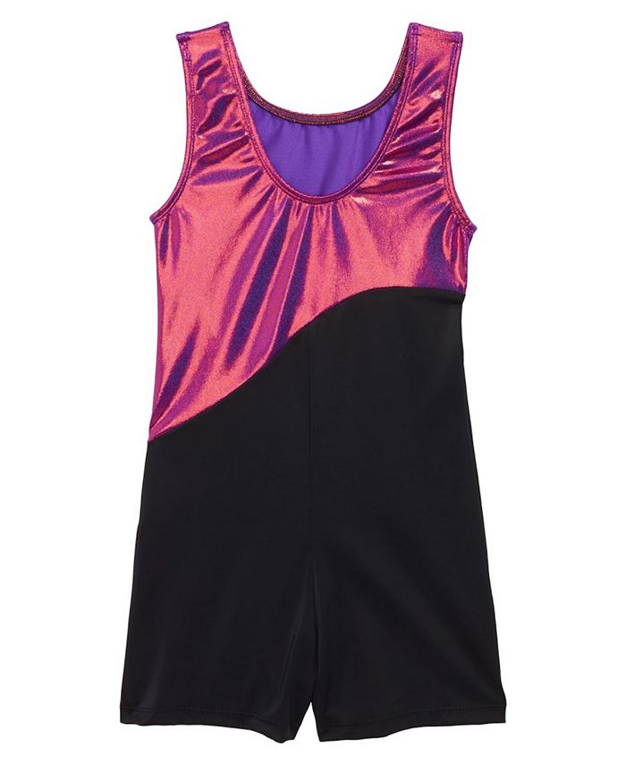 Girl Power Sport Little Girls Fuchsia Foil Unicorn Biketard One Piece