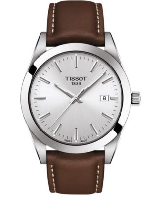 Tissot - Men's Swiss Gentleman Brown Leather Strap Watch 40mm