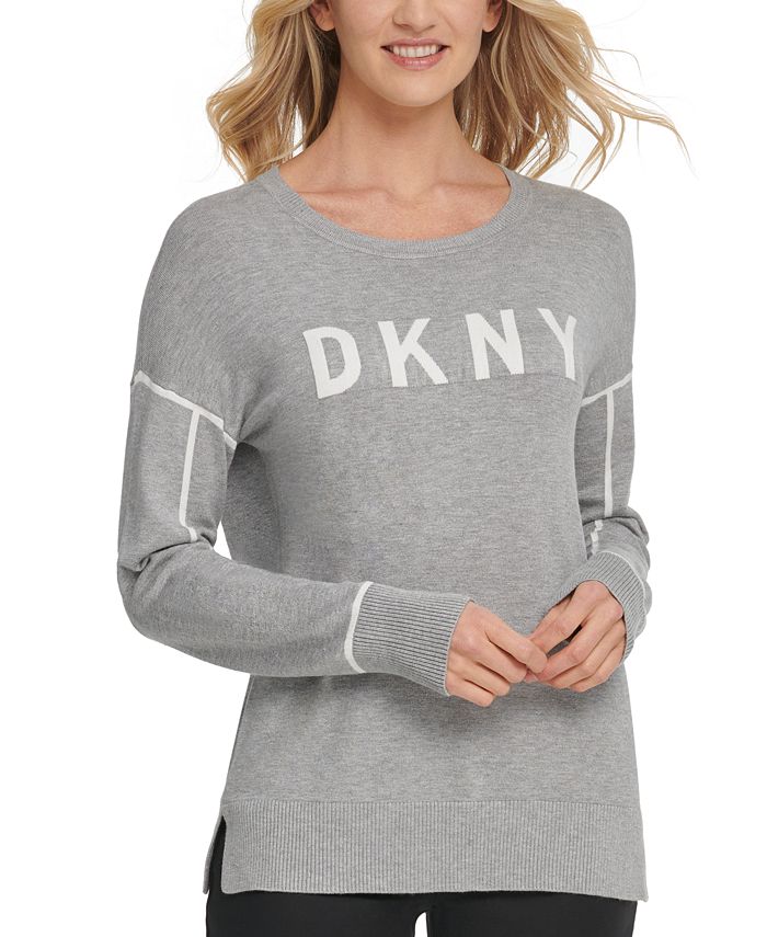 DKNY Contrast-Trim Logo Sweater - Macy's
