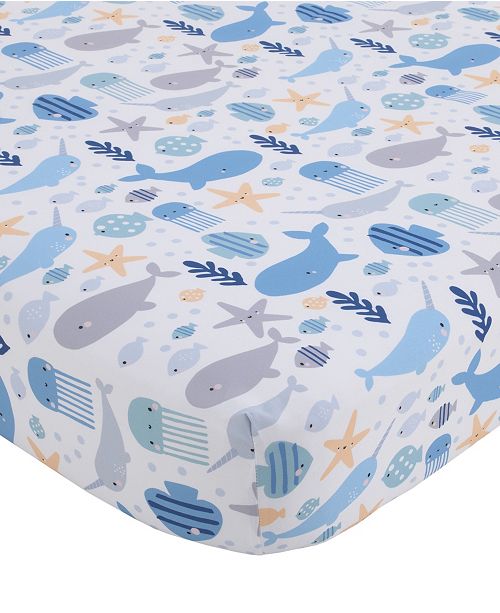 Nojo Underwater Adventure Narwhals And Whales Crib Sheet