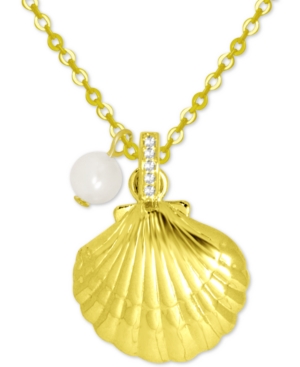 image of Kona Bay Shell & Freshwater Pearl (6mm) Pendant Necklace in Gold-Plate, 16