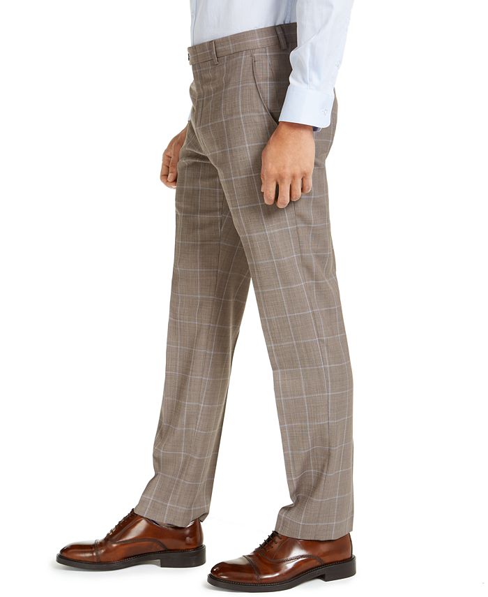 Michael Kors Men's Classic Regular Fit Airsoft Stretch Plaid Suit Pants Brown Size 34X30