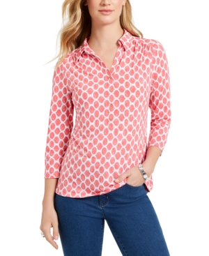 Charter Club 3/4 Sleeve Printed Polo Top Created for Macy's