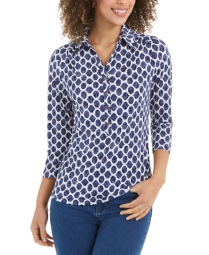 Charter Club 3/4 Sleeve Printed Polo Top Created for Macy's