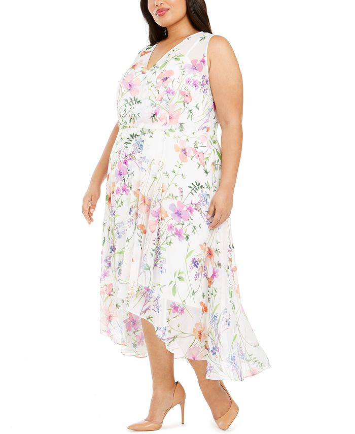 Calvin Klein Plus Size Floral-Print High-Low Dress - Macy's