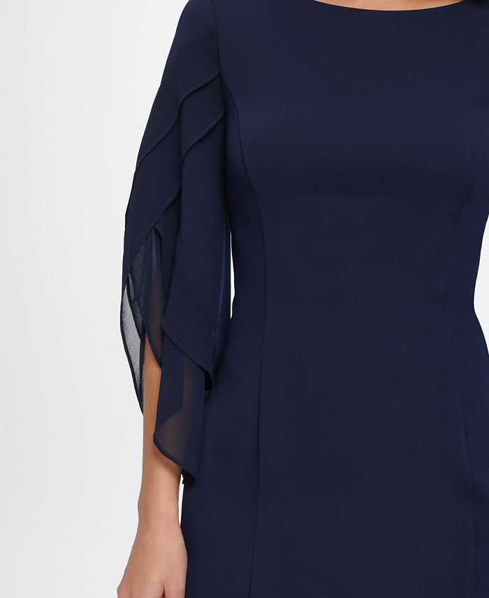 DKNY Women's Chiffon Sleeve Combo Sheath Dress Blue Size 18W main image 1