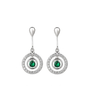 image of A & M Silver-Tone Emerald Accent Circle Drop Earrings