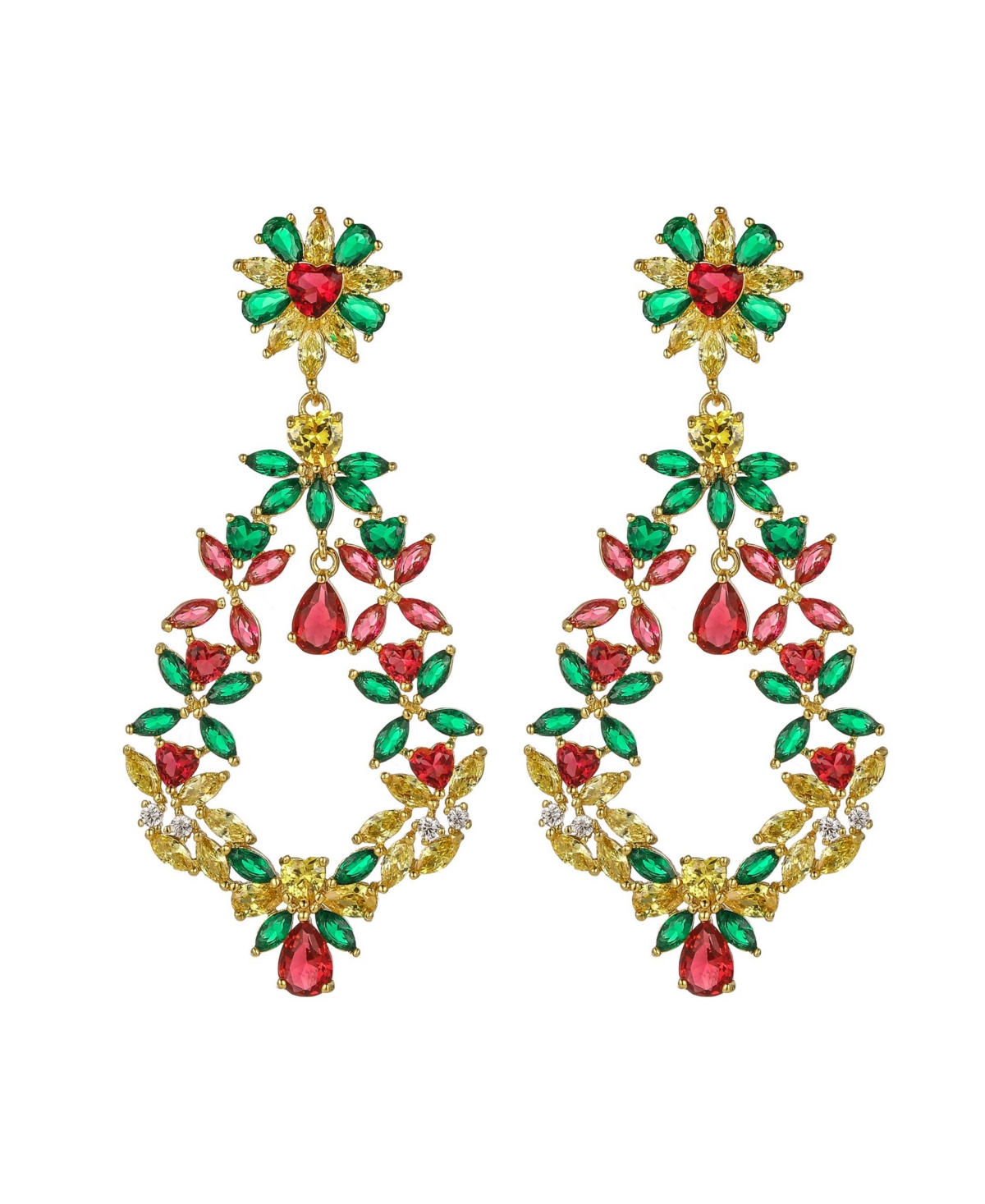 A & M Gold-Tone Emerald and Ruby Accent Earrings