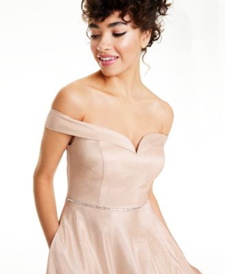 macy's off the shoulder prom dress