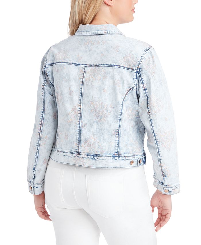 Jessica Simpson Trendy Plus Size Peony Printed Denim Jacket - Macy's