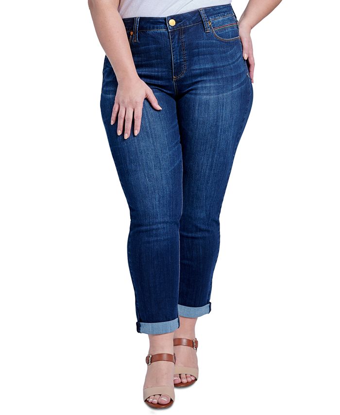 Seven7 Jeans Trendy Plus Size Tummyless Rolled-Hem Embroidered Skinny Jeans  - Macy's
