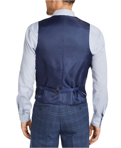 Alfani Men S Slim Fit Stretch Navy Blue Plaid Suit Vest Created