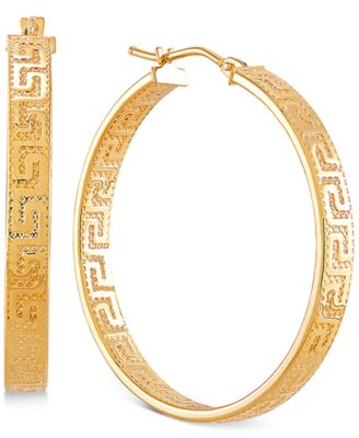 14k gold greek key hoop earrings