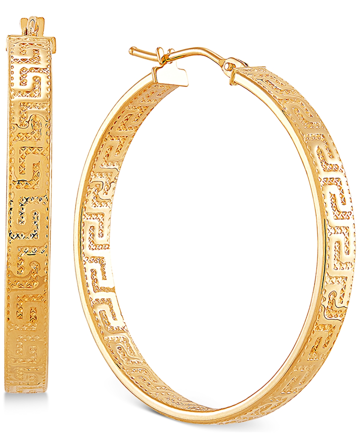 Medium Greek Key Hoop Earrings in 14k Gold, 30mm - Yellow Gold