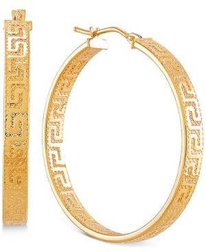 image of Italian Gold Medium Greek Key Hoop Earrings in 14k Gold