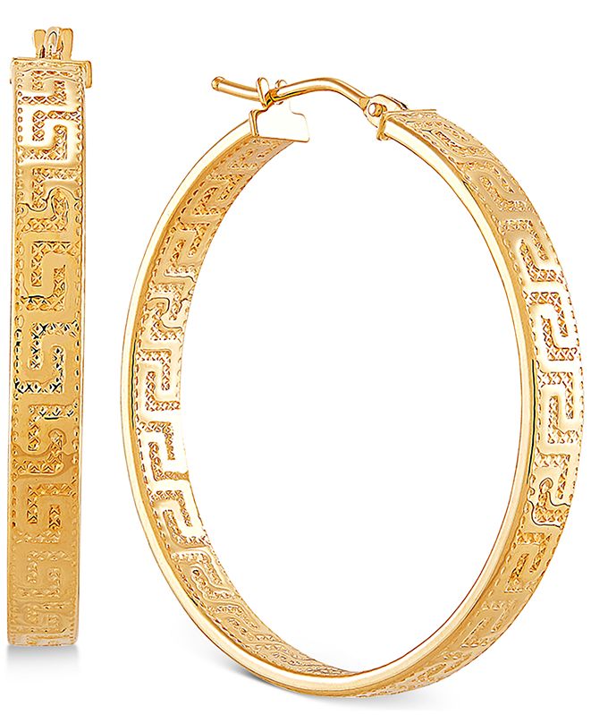 Gold greek key hoop earrings