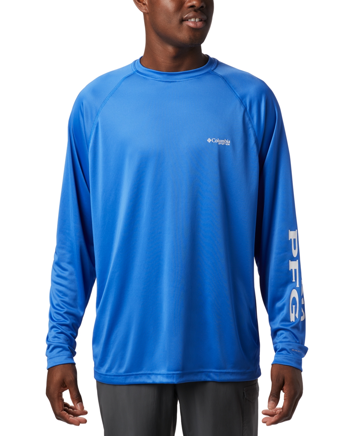 Shop Columbia Pfg Men's Terminal Tackle Upf 50 Quick Dry Shirt In Vivid Blue,cool Gray Logo