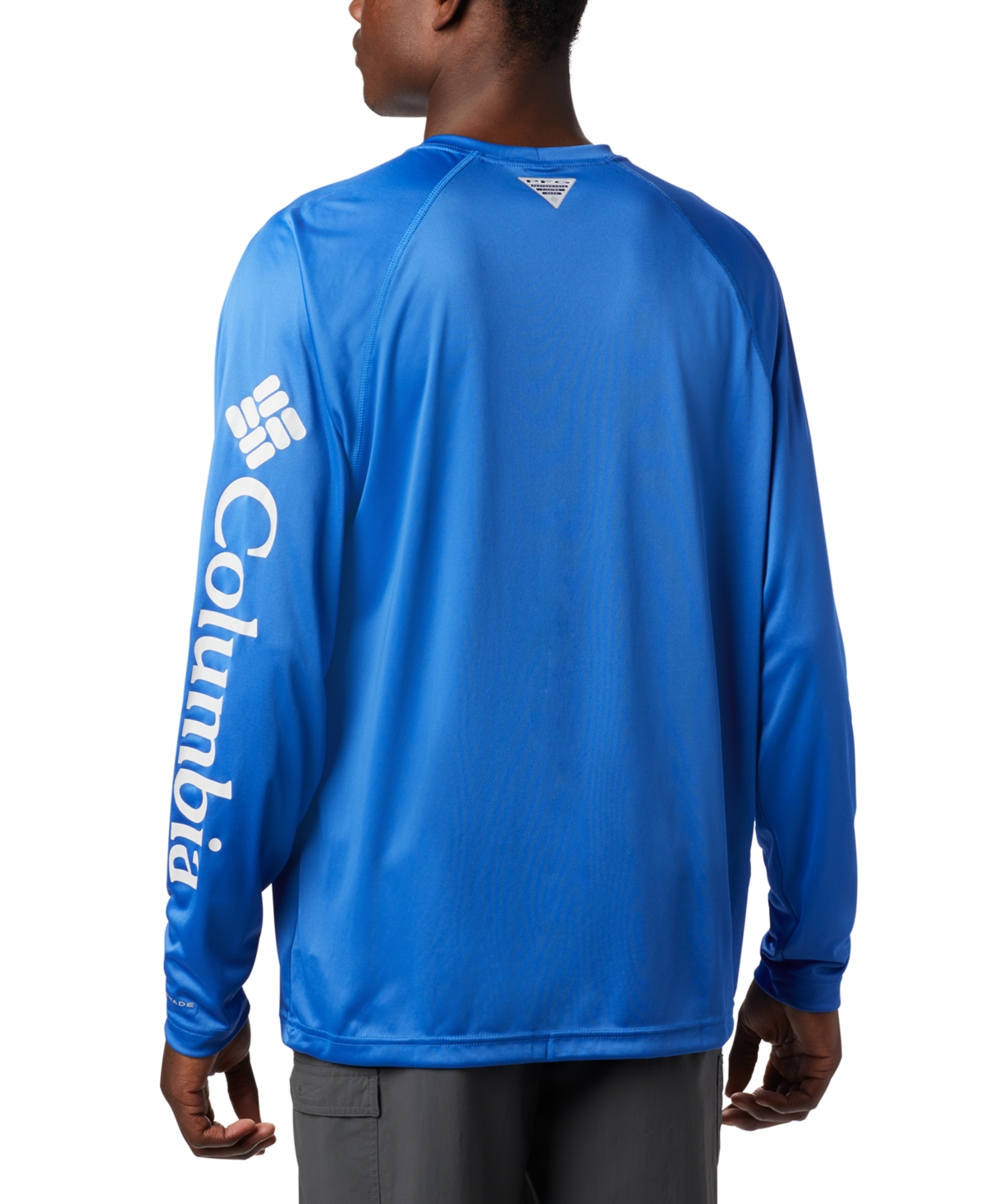 Shop Columbia Pfg Men's Terminal Tackle Upf 50 Quick Dry Shirt In Vivid Blue,cool Gray Logo