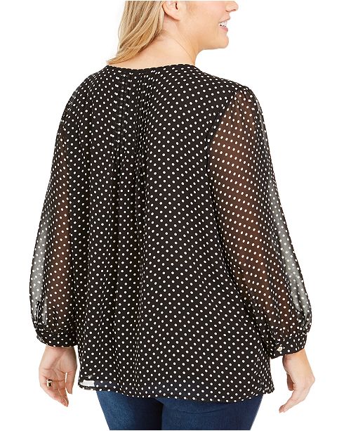 Tommy Hilfiger Women's Long-Sleeve Bayview-Dot Pintuck Top Navy Size Extra Large