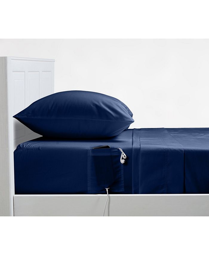 Distinct Dorm 4Piece Sheet Set with Cell Phone Pocket on Each Side